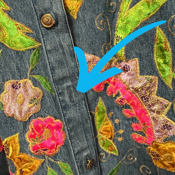 Carolina Blues Plus Denim Jacket 20W Embroidered Floral Boho Pink Collar - Picture 5 of 16